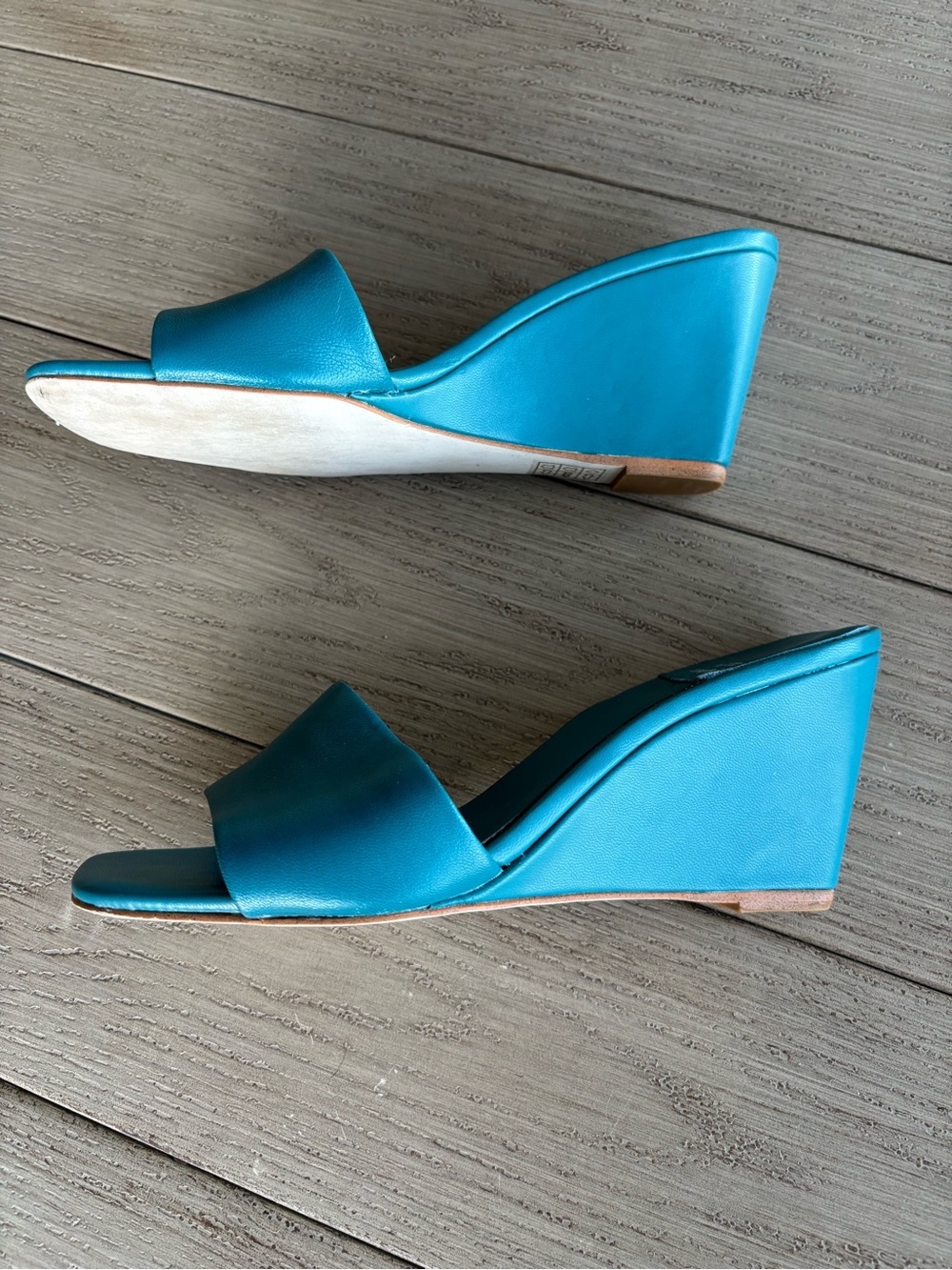 Jeffrey Campbell teal blue Appetit wedge heel sandals Sz 7